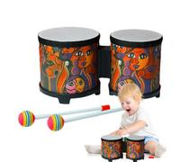Bongo Drums - Wooden Handcrafted Percussion Instrument | Kids Adults | Wood and ABS construction with animal, Oćean or human-face designs. 31x15x16cm, 800g drum for rhythm practice and music play.