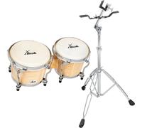 Bongo Tamburo di Legno Naturale Bonghetti Pelli Naturali Intonabili Set Supporto