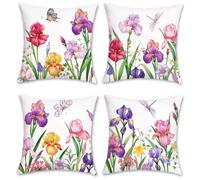 Bonhause 4 Pack Federa per Cuscini Fiori di Iris 45 x 45 cm Primavera Narciso Floreale Velluto Morbido Copricuscini Decorativi per Divano Letto Auto Decorazione Primaverile