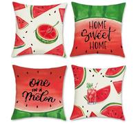 Bonhause Federe per Cuscini Anguria 45 x 45 cm Copricuscini Decorativi Verde Rosso Frutta Home Sweet Home Federa per Cuscino Divano Letto Casa Decorazione Set di 4