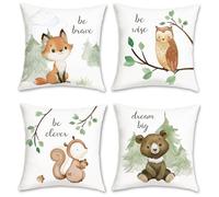 Bonhause Federe per Cuscini Animali della Foresta 50x50cm Copricuscini Decorativi Volpe Orso Velluto Morbido Federa per Cuscino Bambini Letto Casa Decorazione Set di 4