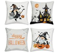 Bonhause Federe per Cuscini Halloween Grigie 45 x 45 cm Gnomo Zucca Castello Velluto Morbido Decorativo per Divano Letto Casa Giardino Set di 4
