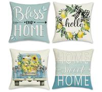 Bonhause Federe per Cuscini Limone 45 x 45 cm Copricuscini Decorativi Camion Home Sweet Home Federa per Cuscino Divano Casa Giardino All’aperto Decorazione Set di 4