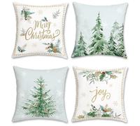Bonhause Federe per Cuscini Natale Pino 45 x 45 cm Copricuscini Decorativi Verde Pino Fiocco di Neve Gioia Natale Velluto Morbido Federa per Cuscino Casa Vacanze Decorazione Set di 4