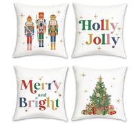 Bonhause Federe per Cuscini Natale Schiaccianoci 45 x 45 cm Copricuscini Decorativi Albero di Natale Federa per Cuscino Divano Letto Casa Vacanze Inverno Decorazione Set di 4