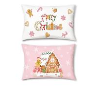 Bonhause Federe per Cuscini Pan di Zenzero Natale 30 x 50 cm Copricuscini Decorativi Casa Panetteria Fiocchi Rosa Federa per Cuscino Divano Letto Casa Decorazione Set di 2