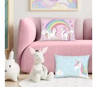 Bonhause Federe per Cuscini Unicorni 30 x 50 cm Copricuscini Decorativi Arcobaleno Blu Rosa Unicorno Federa per Cuscino Divano Letto Casa Camera dei Bambini Set di 2