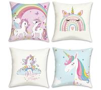 Bonhause Federe per Cuscini Unicorno 45 x 45 cm Copricuscini Decorativi Arcobaleno Blu Rosa Velluto Morbido Federa per Cuscino Divano Letto Bambini Ragazze Casa Decorazione Set di 4