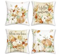 Bonhause Federe per Cuscini Zucca Autunno 45 x 45 cm Corona di Foglie Acero Floreale Decorativo per Divano Letto Casa Giardino Terrazza Set di 4