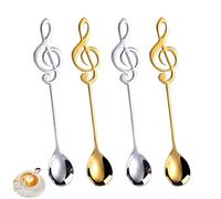BONHHC 4 PCS Cucchiaio da Dessert Nota Musicale,15cm Cucchiaino da Caffè per Casa,Cucchiaini da tè in Acciaio Inossidabile | Manico per Note Musicali | Oro e Argento