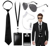 BONHHC Set Accessori Men in Black: Occhiali + Badge MIB + Microfono + Cravatta + Lanyard - Ideale per Costume MIB e Agente Segreto (C)