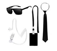BONHHC Set Accessori Men in Black: Occhiali + Badge MIB + Microfono + Cravatta + Lanyard - Ideale per Costume MIB e Agente Segreto (B)