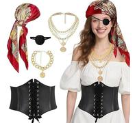 BONHHC Set Accessori Pirata: Bandane + Patch Occhio + Gioielli Dorati - Ideale per Costume Pirata e Feste Tematiche (C)
