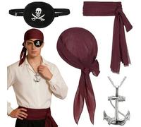 BONHHC Set Accessori Pirata: Bandane + Patch Occhio + Gioielli Dorati - Ideale per Costume Pirata e Feste Tematiche (B)
