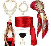 BONHHC Set Accessori Pirata: Bandane + Patch Occhio + Gioielli Dorati - Ideale per Costume Pirata e Feste Tematiche