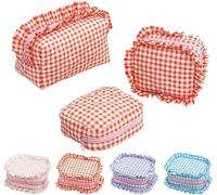 Bonita bolsa de maquillaje para mujer, con lazo acolchado y volantes, perfecta para uso diario y para viajes.