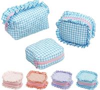 Bonita bolsa de maquillaje para mujer, con lazo acolchado y volantes, perfecta para uso diario y para viajes.