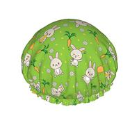 Bonito gorro de baño impermeable con estampado de conejo y fresa para pelo corto y largo forrado y gorros de ducha reutilizables elásticos de gran tamaño para salón de Spa en casa