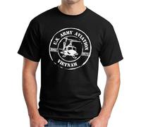bonjour! Army Aviation VietnamPrint Casual Men's T-Shirt Unisex Black Cotton Hip Hop Print Tee Shirts S