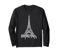 Bonjour Disegnato One Line Art Drawing Paris Torre Eiffel Maglia a Manica