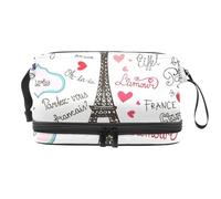 Bonjour Paris French Travel - Trousse da viaggio a doppio strato, per donne e ragazze, trousse da viaggio per trucchi, con scomparto per pennelli, Multi, 27x15x14 cm/10.6x5.9x5.5 in, Beauty case