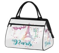 Bonjour Paris Torre Eiffel Borsa da palestra per uomo e donna, colorata Torre Eiffel, borsone da viaggio sportivo, borsone impermeabile per weekend e pernottamento borsa leggera da portare a mano