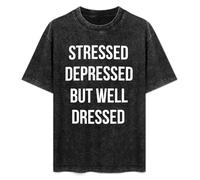 bonjour! Stressed Depressed But Well Dressed Men's T-Shirt Unisex Black Cotton Hip Hop Print Tee Shirts 3XL