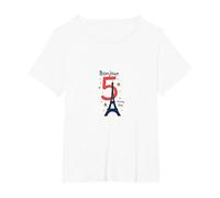 Bonjour to 5 Amazing Years: Francia Regalo di Compleanno Maglietta, Donna Plus-Size, Bianco, 2X