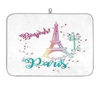 Bonjour Torre Eiffel Tappetino scolapiatti in microfibra Torre Eiffel Parigi assorbente scolapiatti stuoie per cucina cucchiaio piatto di vetro 45,7 x 60,9 cm