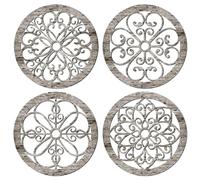 BONJUME Decorazione Murale, 4PCS Decorazione Murale In Legno Vintage Boho Texture 3D Rotondo Da Appendere Set Di Poster Da Parete Per Soggiorno Camera Da Letto Ufficio Bagno Cucina