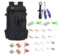 BONJUME Kit da Pesca 60 Pezzi, con Mochila 15L (43 x 21 x 17 cm) Sistema MOLLE, Pinze, Esche Artificiali Leva-Amo e Pinza per Labbro Attrezzatura da Pesca Professionale Completa