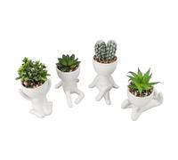 BONKZEBU 4 Vasi per Fioriere Artificiali e Succulente, a Forma Umana, in Plastica Ceramica Carina, per Risparmiare Lavoro, Piante Grasse Finte con Vasi per la Decorazione, Decorazioni