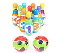 BONKZEBU Set di Palline da Bowling Sicuro e Durevole per i più Piccoli, Aiuta a Imparare Numeri e Colori, Migliora la Coordinazione Occhio-Mano, Gioco al Chiuso e All'aperto, 10 Birilli e 2 Palline