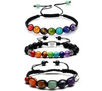 Bonnerish Braccialetti chakra da donna, pietra lavica 7 chakra, braccialetto con perline per yoga, braccialetto con perline naturali curative, Pietra, Nessuna pietra preziosa