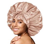 BONNET QUEEN Cuffia Seta Capelli Notte Regolabili Cuffia Capelli Ricci Bonnet con Lacci Lunghi Morbida e Protettiva Anti-Crespo, Champagne