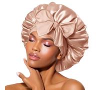 BONNET QUEEN Cuffia Seta Capelli Notte Regolabili Cuffia Capelli Ricci Bonnet con Lacci Lunghi Morbida e Protettiva Anti-Crespo, Champagne