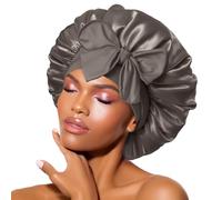 BONNET QUEEN Cuffia Seta Capelli Notte Regolabili Cuffia Capelli Ricci Bonnet con Lacci Lunghi Morbida e Protettiva Anti-Crespo, Grigio Dorata
