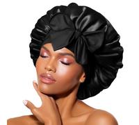 BONNET QUEEN Cuffia Seta Capelli Notte Regolabili Cuffia Capelli Ricci Bonnet con Lacci Lunghi Morbida e Protettiva Anti-crespo, Nero