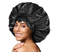 BONNET QUEEN Cuffia Seta Capelli Notte Regolabili Cuffia Capelli Ricci Bonnet con Lacci Lunghi Morbida e Protettiva Anti-crespo, Nero