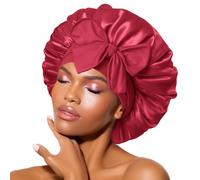 BONNET QUEEN Cuffia Seta Capelli Notte Regolabili Cuffia Capelli Ricci Bonnet con Lacci Lunghi Morbida e Protettiva Anti-crespo, Borgogna