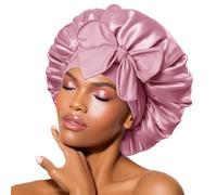 BONNET QUEEN Cuffia Seta Capelli Notte Regolabili Cuffia Capelli Ricci Bonnet con Lacci Lunghi Morbida e Protettiva Anti-crespo, Rosa Doro Chiaro