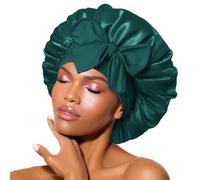 BONNET QUEEN Cuffia Seta Capelli Notte Regolabili Cuffia Capelli Ricci Bonnet con Lacci Lunghi Morbida e Protettiva Anti-crespo, Verde Profondo