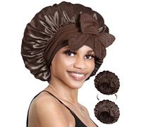 BONNET QUEEN Cuffia Seta Capelli Notte Reversibile Cuffia Capelli Ricci Doppio Strato Bonnet con Lacci Lunghi Regolabili Protettiva Anti-Crespo, Cioccolato