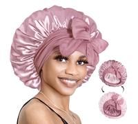 BONNET QUEEN Cuffia Seta Capelli Notte Reversibile Cuffia Capelli Ricci Doppio Strato Bonnet con Lacci Lunghi Regolabili Protettiva Anti-Crespo, Moca & Rosa