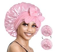 BONNET QUEEN Cuffia Seta Capelli Notte Reversibile Cuffia Capelli Ricci Doppio Strato Bonnet con Lacci Lunghi Regolabili Protettiva Anti-Crespo, Rosa