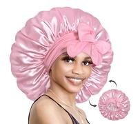 BONNET QUEEN Cuffia Seta Capelli Notte Reversibile Cuffia Capelli Ricci Doppio Strato Bonnet con Lacci Lunghi Regolabili Protettiva Anti-Crespo, Rosa