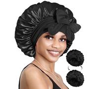 BONNET QUEEN Cuffia Seta Capelli Notte Reversibile Cuffia Capelli Ricci Doppio Strato Bonnet con Lacci Lunghi Regolabili Protettiva Anti-Crespo, Nero
