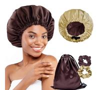 BONNET QUEEN Cuffia Seta Regolabile da Notte Reversibile,Due Strati,Fascia Elastica,Oro&Cioccolato