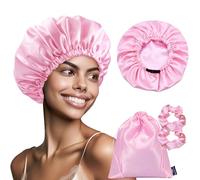 BONNET QUEEN Cuffia Seta Regolabile da Notte Reversibile,Due Strati,Fascia Elastica,Rosa&Rosa