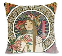BONNIU Federa Copricuscino Decorativo con Cerniera 40X40 cm Federe Cuscini Velluto Ritratto Ragazza Vintage Art Deco - Mucha - La Trappistine 1897 AL059